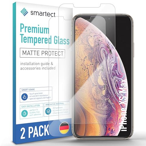 smartect Verre Trempé [2 Pièces, Mat] pour iPhone XS Max, Protecteur d'écran en Verre HD Anti Rayures, Sans Bulles, Dureté 9H, Ultra Résistant