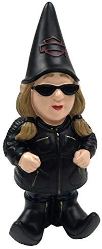 HARLEY-DAVIDSON Lady Biker Themed Polystone Garden Gnome, 4.5 x 11 in. 544902C