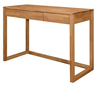 Table de bureau avec 2 tiroirs en bois massif chêne, idéale pour ordinateur PC, bureau pour enfants, meubles de style nordique moderne 120 x 50 x 79 cm.