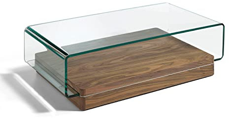 Angel Cerda Table basse en verre incurvé avec base en bois de noyer Style moderne