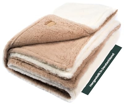 Ritter Decken La Paz Alpakadecke 140 x 220 cm - Creme/Kamel | Weiche Naturhaardecke aus 100% Alpaka mit Fell-Charakter, ideal als Kuscheldecke, Wohn- & Tagesdecke, Made in Germany