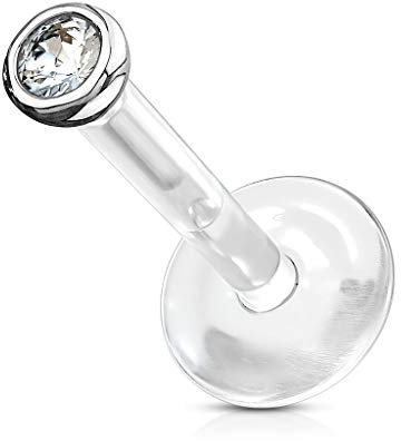 Paula & Fritz® Lippe-npiercing Stecker Bioflex 14 Karat Weißgold Labret Piercing 6-mm 1,2-mm Ohr Damen Herren Tragus Conch Kugel Stab