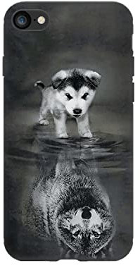 DiaryTown Case Kompatibel mit iPhone SE 2022 5G / iPhone 8/7 Hülle, Ultra Dünn Silikon Stoßfest Schutzhülle mit Tier Muster Motiv Handyhülle iPhone SE 2020 Weich TPU Schwarz Cover, Wolf A Hund