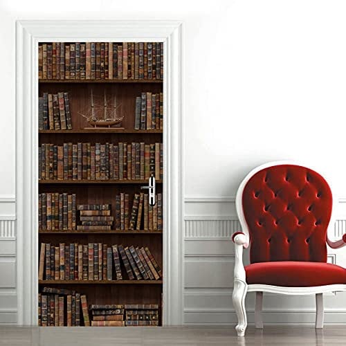 A.Monamour Türtapete Selbstklebend Türfolie Türposter 3D Alte Vintage Bücher Im Bücherregal In Der Bibliothek Vinyl Folie Türdeko Tapete Wandbild Türaufkleber Türtattoo 85 x 200 cm