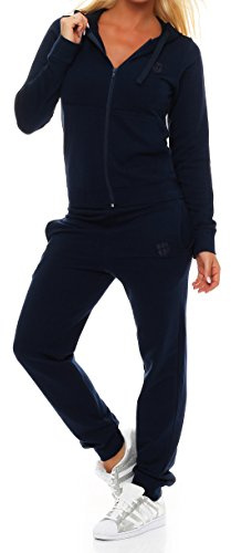 Gennadi Hoppe Damen Jogginganzug Frauen Zweiteiler Set Jacke Hose Trainingsanzug Sportanzug Sweatsuit Freizeitanzug Track Suit Sport Anzug Baumwolle bequem weich sportlich lässig XL blau H6882
