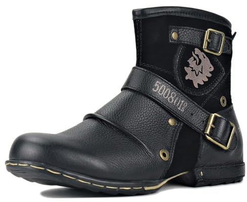 COWSDELLA Stivali da uomo in pelle con suola in gomma Stivali da Moto da Motociclista Cowboy con cerniera Stivaletti Classico