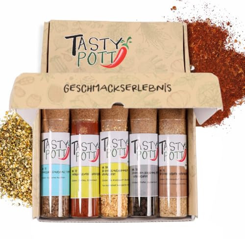 Tasty Pott Dank-Box I Geräucherte Gewürze I Gewürz-Set I Geschenk Idee für Familie und Freunde I Würzig I Gewürzmischungen I Gewürz im Glas I Geschenk Set (Rauchiges Aroma, Alles Gute!)