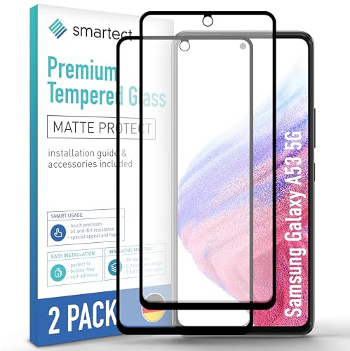 smartect Schutzglas 2 Stück Full Screen Matt für Samsung Galaxy A53 5G | HD Panzerfolie Anti-Kratzer, Displayschutz entspiegelt, 9H Härte, Stoßfest, Blasenfrei