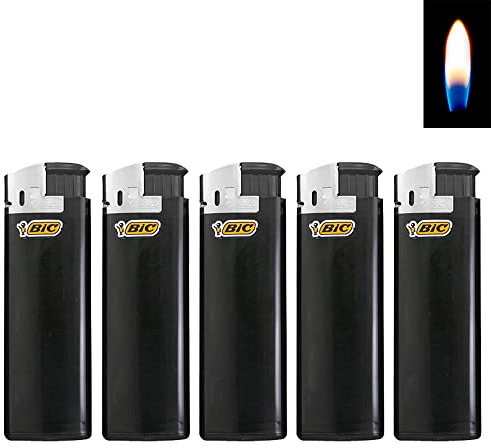 BIC Maxi Electronic J38 schwarz/Chrom inkl. 1 Sepilo Soft Flame Feuerzeug wiederbefüllbar (5 Feuerzeuge)