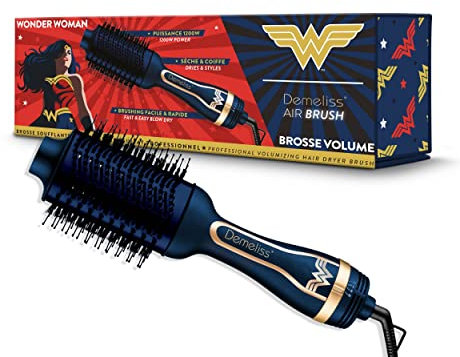 Demeliss SAINT ALGUE - Wonder Woman - Moldeador 2 en 1 VOLUME & STYLE - Seca y Peina, Todo Tipo de Cabello - 2 Cabezales Intercambiables - Recubrimiento Cerámico y Turmalina - 3 Temperaturas