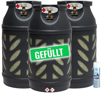 Bluecraft Premium Composite 10 kg Eigentums Propan-Gasflasche gefüllt | leichter als 11 kg Stahl-Gasflasche | Rostfreies Material | Sichtbarer Füllstand | Inklusive Lecksuchspray (3 Stück)