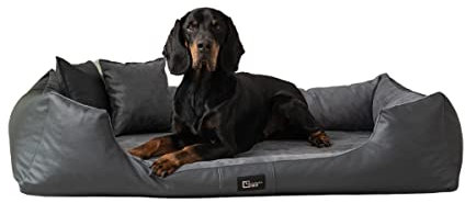 exclusive BED Orthopädisches Hundebett Eden Grosse Mittelgroße Kleine Hunde - Hundekissen Hundematte aus Öko-Leder + Alcantara-Stoff - Schmerzlindernd Abriebfest Reißfest (XXXL, Grau)