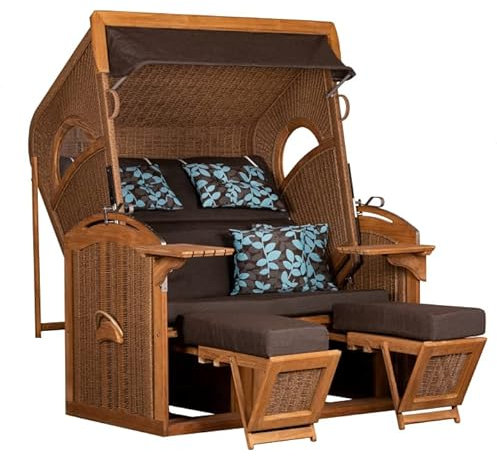 Yoursol by Devries Strandkorb Pure Madura XXL 469, PE, braun, Breite 145 cm, Teakholz, Staufach, Panoramafenster