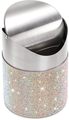 ZOOFOX Countertop Trash Can, 1.5 Liter Bling Rhinestone Garbage Bin with Swing Lid for Home, Office, Vanity Tabletop, Bedroom, Bathroom