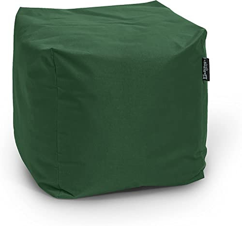 BuBiBag Sitzpouf für Outdoor Sitzsack, Fußhocker ideal für Gaming Sitzsäcke, Wetterfest, Outdoor Pouf (35x35x35cm, Dunkelgrün)