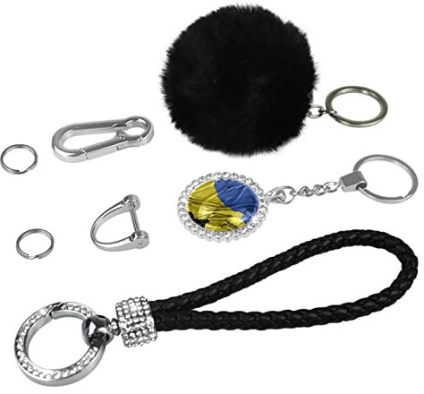 WOSHJIUK Schlüsselanhänger mit flauschigem Plüschball-Schlüsselanhänger,Ukrainische Flagge,Geldbörse Handtaschen Schlüsselanhänger Armband für Frauen
