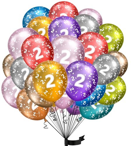 Luftballons 2. Geburtstag,15 Stück Metallic folienballon 2 helium ballons 2 jahre aus 100% Naturlatex,Klimaneutral, 32cm Ballon 2 zahlen für Kindergeburtstag und mädchen junge Geburtstag
