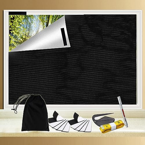 KITBEST Portable Blackout Blinds Stick on, 300X145cm Temporary Blackout Curtains with Hook & Loop for Windows, Easy Cutting to Any Size Shape - for Travel Bedroom Skylight Baby Nursery Loft