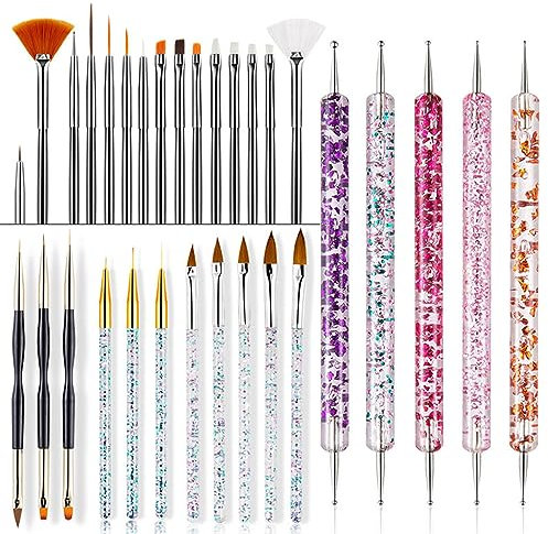 EUDUQ 31 Stück Professionelle Nagel Pinsel Set, Dual-Ended Nagelpinsel,Pinsel für gelnägel,Acryl Nail Art Pen,Nail Art Dotting Tools,Nail Brush für DIY Nagelkunst Salon Design