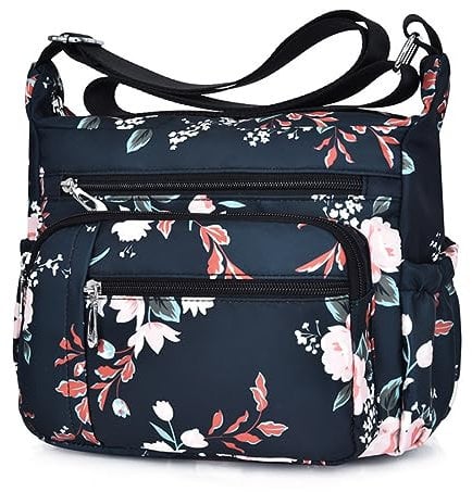 HERCMNOY Umhängetasche für Damen, mehrere Taschen, lässige Reisetasche, Handtasche, Umhängetasche, Kuriertasche, rosa blume, 11.0inch