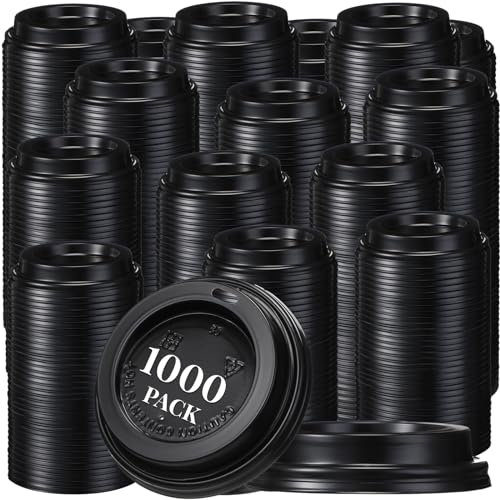 Maxcheck Paquete de 1000 tapas para tazas de café a granel, tapas desechables de 3.6 pulgadas, cubiertas de café de cúpula, color negro, se adapta a vasos de papel de 10, 12, 16, 20, 24 onzas con