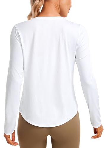 CRZ YOGA Women's Lightweight Long Sleeve Gym Tops for Yoga Training Crew Neck Running Workout Shirt White 10