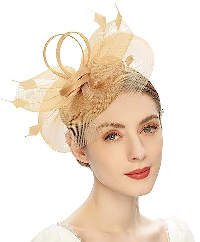 BYUTFA Headgear Elegant Fascinator Hat Pillbox Hat for Women Cocktail Tea Party Headwear Exquisite French Fascinator for Wedding Gold