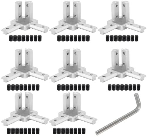 HYRYC Connettore Angolare a 3 Vie Serie 3030 8Pcs Connettori per Staffa Angolare con Viti per 8mm T Slot Profilo di Estrusione in Alluminio Argento