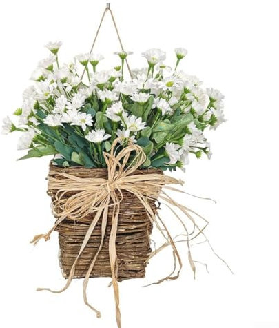 2024 Spring Flower Basket Simulation Daisy Garland, Spring Wreath Artificial Wildflower Garland, Door Hanging Basket for Front Door Decoration Home(35CM*250CM)