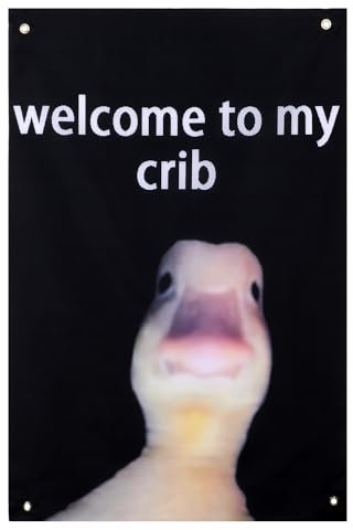 Welcome to My Crib, 2x3ft Double Printed Funny Flag Vibrant Colors Crib Banner with 4 Shiny Brass Grommets for Tapestry Dorm Room Home College Decor