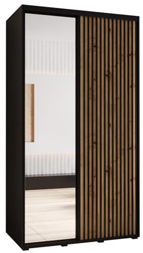 ABIKSMEBLE Lanko 2 Armoire à Deux Portes Coulissantes avec Miroir, Barre, Étagères - Moderne Armoire de Rangement pour Chambre, Salon - 235,2x140x60 cm - Noir Artisan Noir