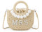 Ynport Crefreak Damen Braut Stroh Umhängetasche Handgewebte Umhängetasche Strass Brief Patches Handtasche Junggesellenabschied Flitterwochen Hochzeit Braut Dusche Geschenk, Beige MRS