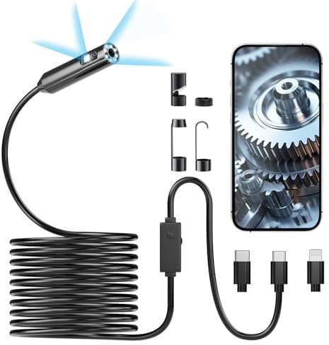 Aranknew Telecamera Endoscopica, Doppia Lente 1920P HD Endoscopio con 8 LED,IP67 Sonda Endoscopio per Impermeabile Cavo Semirigido, Compatibile con iOS e Android 16.5ft/5M