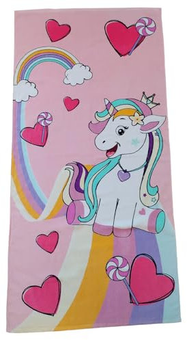 hermet Unicornio, Toalla de Playa para niña, 70 x 140 cm, Toalla de Playa o Piscina con Dibujos de Unicornios, 100% Suave algodón, Ligera y práctica