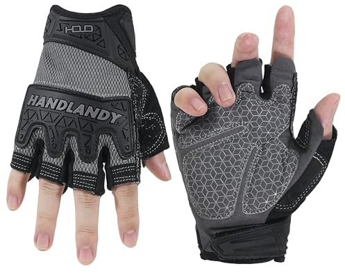HLDD HANDLANDY Fingerless Work Gloves Men, Utility Framing Gloves Padded Half Finger Driving Working Gloves, Black L