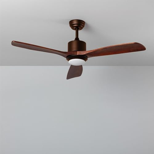 TECHBREY - Ventilatore da Soffitto Silenzioso | Motore DC Efficiente | 6 Velocità | Funzione Estate/Inverno | Controllo Telecomando | Luce LED CCT, Marrone Legno Scuro, 132cm