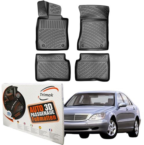 Trimak Passgenau 3D Fussmatten Auto Kompatibel mit Mercedes S-Klasse W140 Kurz 1991-1998 Auto Zubehör 1. und 2. Reihe Gummimatten Autos TPE Allwetter Geruchlos rutschfest Vorne & Hinten Schwarz
