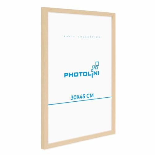 PHOTOLINI Cadre 30 x 45 bois MDF naturel, cadres photo pour posters et affiches, verre acrylique incassable, décoration murale à suspendre, avec accessoires supplémentaires