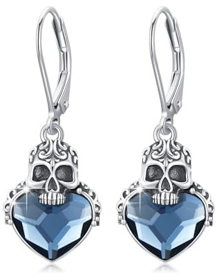 PARYFO Totenkopf Ohrringe 925 Sterling Silber Totenkopf Ohrring mit Blauer Kristall Totenköpfe Gothic Schmuck Totenkopf Geschenke für Männer Frauen Mädchen