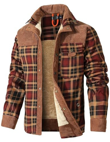HYPESTFIT Veste Bûcheron Homme Hiver - Veste en Flanelle Doublée Sherpa Chaud, Coupe-Vent avec Boutons, Style Rustique Moderne pour Randonnée et Plein Air
