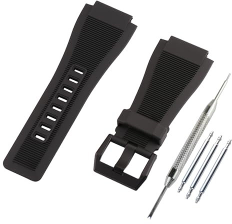 FACLE Ersatz-Uhrenarmband für Herren aus Gummi, 24 mm, passend für Bell & Ross B&R-01 B&R-03, Outdoor-Sport, Silikon-Uhrenarmband, Zubehör, Dornschließe (schwarze, schwarze Schnalle)