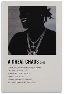 RJFGIDEM Ken Carson A Great Chaos Musik-Cover-Album-Cover-Druck, Album, Gemälde, Leinwand, Gemälde, Wandkunst, Heimdekoration, Teenager, Schlafzimmer, Dekoration, 30 x 45 cm, ungerahmter Stil