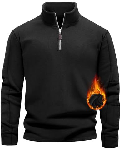 Lonya Felpa Pile Uomo Invernale Micropile Caldo Pullover Inter 1/4 di Zip Maniche Lunghe Maglia Termica Maglione Nero,M