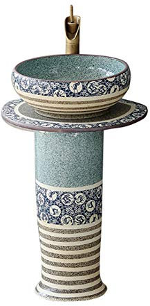 CAFIEDR Lavabo sur Colonne, Meuble de Salle de Bain Moderne avec Trou d'installation de Drain avec Vasque en céramique à Colonne, pour Salle de Bain, Balcon(Un 55x45x80cm)