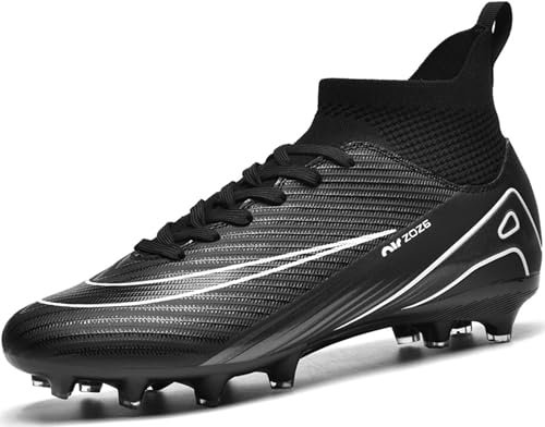 Mufanton Fußballschuhe Herren High Top Spike Cleats Professionelle Fussballschuhe Jugendliche Athletics Trainingsschuhe Outdoor Sportschuhe Fußball Stiefel Fg/Ag Football Schuhe,Schwarz,EU45