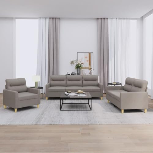 Brokky 3-TLG. Sofagarnitur mit Kissen - Wohnzimmer Sitzgruppe - Taupe Stoff - 3201543