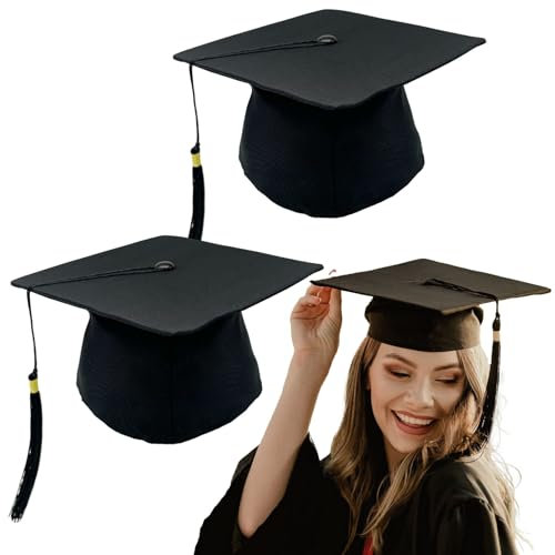 TUONYIS 2 Stücke Bachelor Hut Unisex, Abschlusskappen, Graduation Cap, Absolventenkappe Studentenhut Bachelor Abschluss Hut, für Abschlussfeiern vom Studium, Universität, Hochschule, Abitur (Schwarz)
