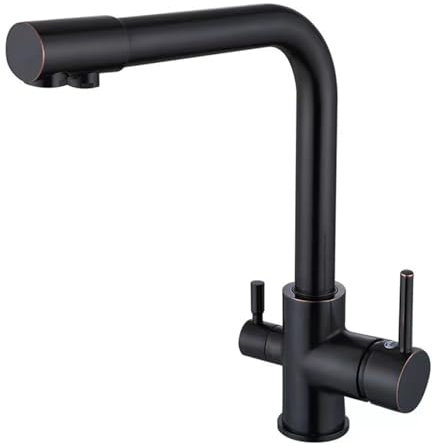 DECAKE Küchenarmatur Filter für Trinkwasser 3 Wege, Küchenspüle Mischbatterie 360° Schwenkauslauf Küchenarmatur Heiß und Kalt Schwarz