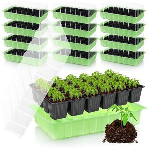 com-four® 12x Mini-Zimmergewächshaus mit Deckel - Anzuchtset mit 288 Töpfen - Pflanzkasten für Gemüse, Kräuter & Blumen - Keimbox für Fensterbank & Balkon (Anzuchtset 1)