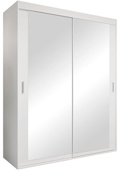 Mirjan24 Kleiderschrank Magile V 160 mit Spiegel, 2 Kleiderstangen und 5 Fächer, Schlafzimmerschrank, Flurschrank, Garderobenschrank, Dielenschrank (Weiß)